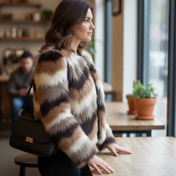 Women's Multicolor Faux Fur Jacket - Picture 4 of 5